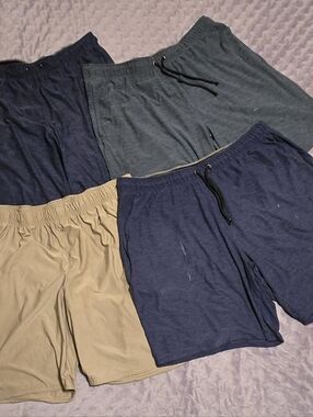 Four Pair Men's Athletic Shorts - Navy Blue , Teal, & Tan